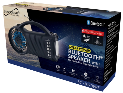 Supersonic Solar Power Bluetooth Speaker with FM Radio / LED Torch